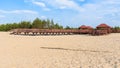 Panoramic view of wooden structure on the edge od Bledow Desert