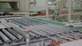 panoramic view in workshop with automatized transport conveyor in plant of ceramic tile