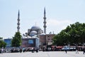 Panoramic view of Yeni Jami, Fatih. People in the square in front of the mosque.