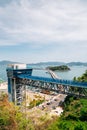 Panoramic view of Yeosu port and Odongdo Island and sea from Jasan Park in Yeosu, Korea