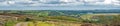 Panoramic view of the Yorkshire Dales with Menwith Hill Camp, wind energy farm and Fewston Reservoir, North Yorkshire, England Royalty Free Stock Photo