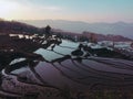 Panoramic view of Yuanyang rice terraces at the sunset Royalty Free Stock Photo