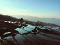 Panoramic view of Yuanyang rice terraces at the sunset Royalty Free Stock Photo