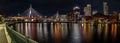 Panoramic view of the Zakim cable-stayed bridge at night in Boston, Massachusetts. Royalty Free Stock Photo