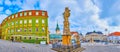 Panoramic view on Zelny Trh Cabbage Market and scenic surrounding buildings, on March 10 in Brno, Czech Republic