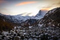 Panoramic view of Zermatt in Switzerland. Royalty Free Stock Photo