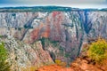 Panoramic view of Zion National Park with part of the narrow zigzagged trail leading to Observation Point Royalty Free Stock Photo