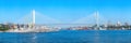 Panoramic view of Zolotoy Rog Bay and Zolotoy Bridge of the Far Eastern capital of Russia Vladivostok, located in