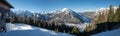 Panoramic view from Zwolferkopf mountain to lake achensee and tirolean alps in winter