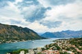 Panoramic views of Bay of Kotor, Montenegro. Mountain landscape in stormy day. Royalty Free Stock Photo