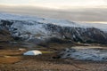 Panoramic views from high places in the morning, mountains and farms in the rural area of Iceland Royalty Free Stock Photo