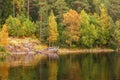 Panoramic views of the island of Valaam Bay with flooded old wooden boat. The Northern part of lake Ladoga. Republic of Karelia. R