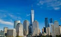Panoramic views of Manhattan from the ferry. Royalty Free Stock Photo