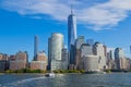 Panoramic views of Manhattan from the ferry. Royalty Free Stock Photo