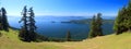 Panoramic Views of Pender Island, San Juan Islands, and Olympic Peninsula from Mount Warburton on Saturna Island, BC, Canada Royalty Free Stock Photo