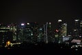 Panoramic views of the port and the city of Singapore during day and night. Kind of cargo and merchant vessels anchored. Royalty Free Stock Photo