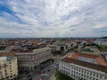 Panoramic views of rainy Budapest from St. Stephen`s Basilica`s dome