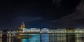 Panoramic views of the river Neva to the University Embankment.