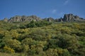 Panoramic views in a rural environment, mountain landscape with many trees and blue sky. ValdeÃÂ³n viewpoint, Picos de Europa,