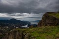 Panoramic of Vila Nova de Cerveira. Vila Nova de Cerveira, top of the mountain view over Minho River and Caminha at sunset.