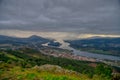 Panoramic of Vila Nova de Cerveira. Vila Nova de Cerveira, top of the mountain view over Minho River and Caminha at sunset.