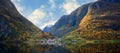 Panoramic The village of Undredal is a small village on the fjord. Aurlandsfjord West coast of Norway Royalty Free Stock Photo