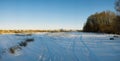 Panoramic warm winter landscape of sunset blue sky Royalty Free Stock Photo