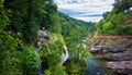 Panoramic waterfall lanscape in the forest on a cloudy afternoon in Croatia. Royalty Free Stock Photo