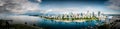 Panoramic waterfront city with tall buildings