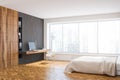 Panoramic white, black, wooden bedroom home office Royalty Free Stock Photo