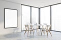Panoramic white dining room, round table, poster Royalty Free Stock Photo