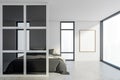 Panoramic white and glass master bedroom, poster Royalty Free Stock Photo