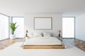 Panoramic white master bedroom interior, poster Royalty Free Stock Photo