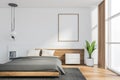 Panoramic white master bedroom with poster Royalty Free Stock Photo