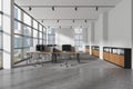 Panoramic white open space office interior with cabinets Royalty Free Stock Photo