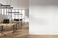 Panoramic white open space office interior with empty wall Royalty Free Stock Photo