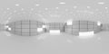 Panoramic white tiled interior with grid lights 360 vr panorama Royalty Free Stock Photo