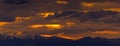 Panoramic view of a fire-like sunset in the Rocky Mouintains Royalty Free Stock Photo