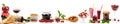 Panoramic wide collage for skinali. Fruit, drinks, healthy food. Royalty Free Stock Photo