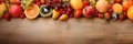 Panoramic wide organic healthy food background. Healthy vegan vegetarian food vegetables and fruits, copy space, banner Royalty Free Stock Photo