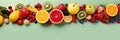 Panoramic wide organic healthy food background. Healthy vegan vegetarian food vegetables and fruits, copy space, banner Royalty Free Stock Photo