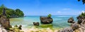 A panoramic wide-screen view of padang padang beach in bali