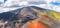 Panoramic wide view of the active volcano Etna, extinct craters on the slope, traces of volcanic activity Royalty Free Stock Photo