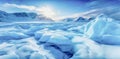 Panoramic Winter Landscape of Glacial Mountains and Frozen Water