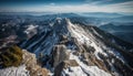 Panoramic winter landscape majestic mountain range, high up adventure climbing generated by AI Royalty Free Stock Photo