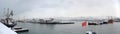 Panoramic winter landscape of sea port