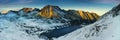 Panoramic winter view of the five lakes valley in tatra mountain Royalty Free Stock Photo