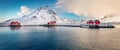 Panoramic winter view of small fishing village - Ramberg, Lofoten Islands Royalty Free Stock Photo