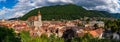 Panorana of the old city center of Brasov and Tampa Mountain, Romania