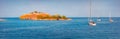 Panoranic summer of seascape of Mediterranean sea with a luxury yachts.